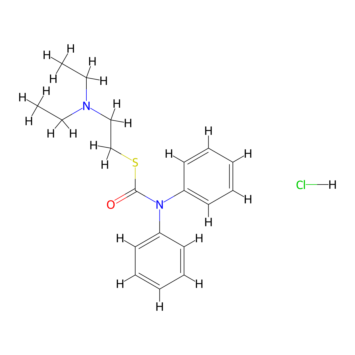 Carbamothioic acid, N,N-diphenyl-, S-(2-(diethylamino)ethyl) ester, hydrochloride (1:1) molecular structure, CAS 58-13-9