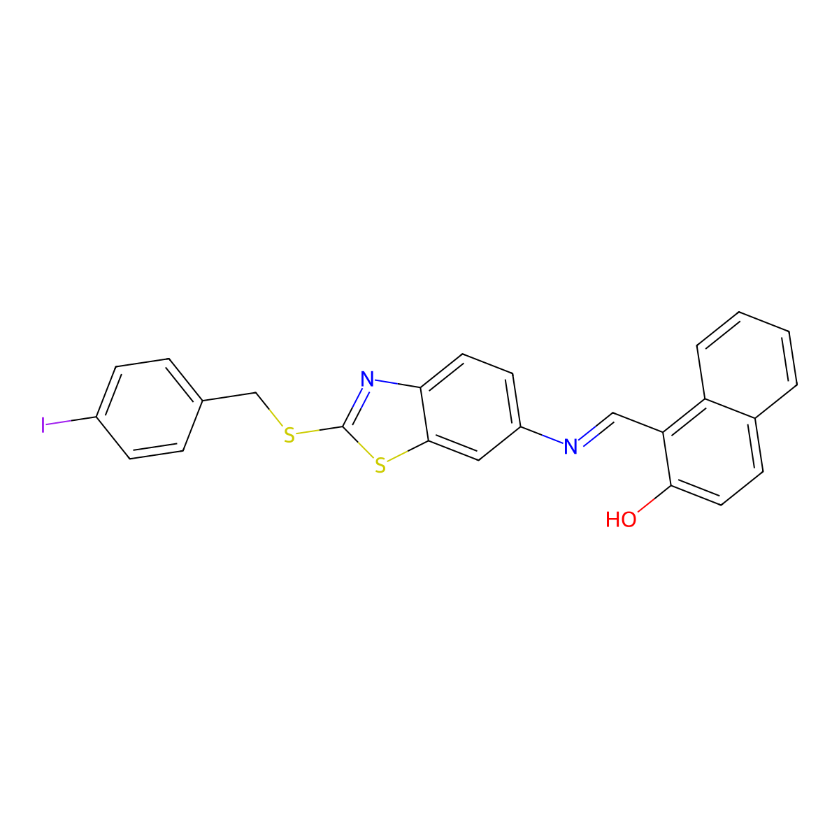 1-{[(2-{[(4-Iodophenyl)methyl]sulfanyl}-1,3-benzothiazol-6-yl)amino]methylidene}naphthalen-2(1H)-one molecular structure, CAS 5801-78-5
