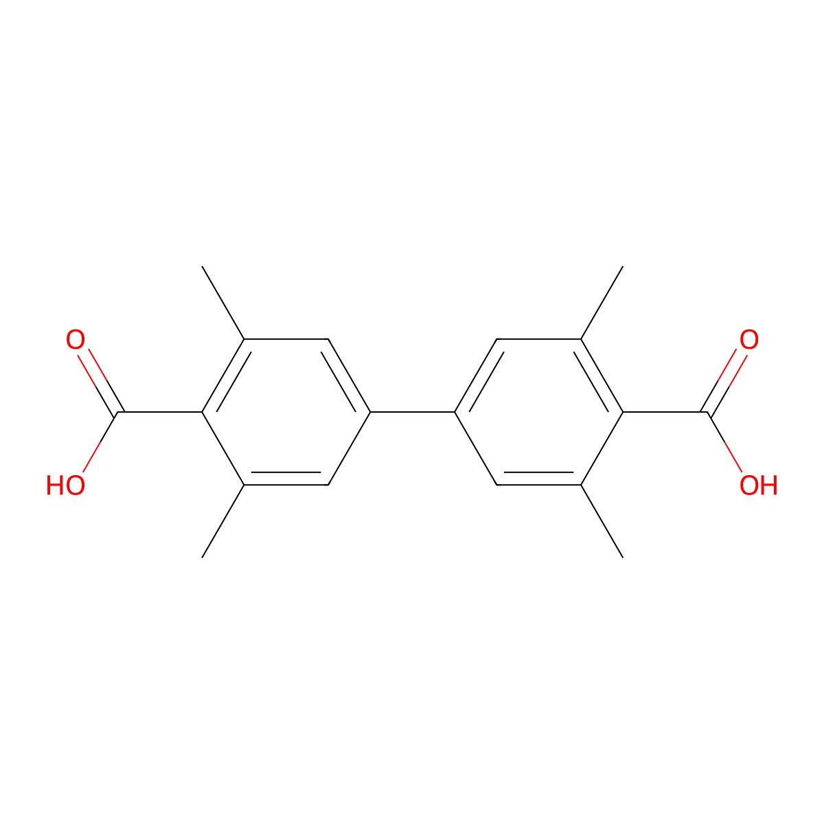 3,3',5,5'-Tetramethyl-[1,1'-biphenyl]-4,4'-dicarboxylic acid molecular structure, CAS 58019-29-7