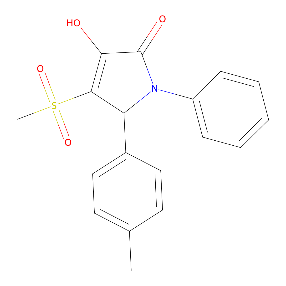 3-Hydroxy-4-(methanesulfonyl)-5-(4-methylphenyl)-1-phenyl-1,5-dihydro-2H-pyrrol-2-one molecular structure, CAS 5802-06-2