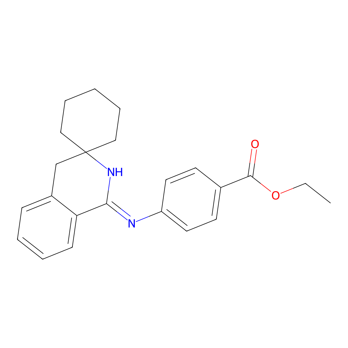 ethyl 4-(spiro[4H-isoquinoline-3,1'-cyclohexane]-1-ylamino)benzoate molecular structure, CAS 5802-40-4