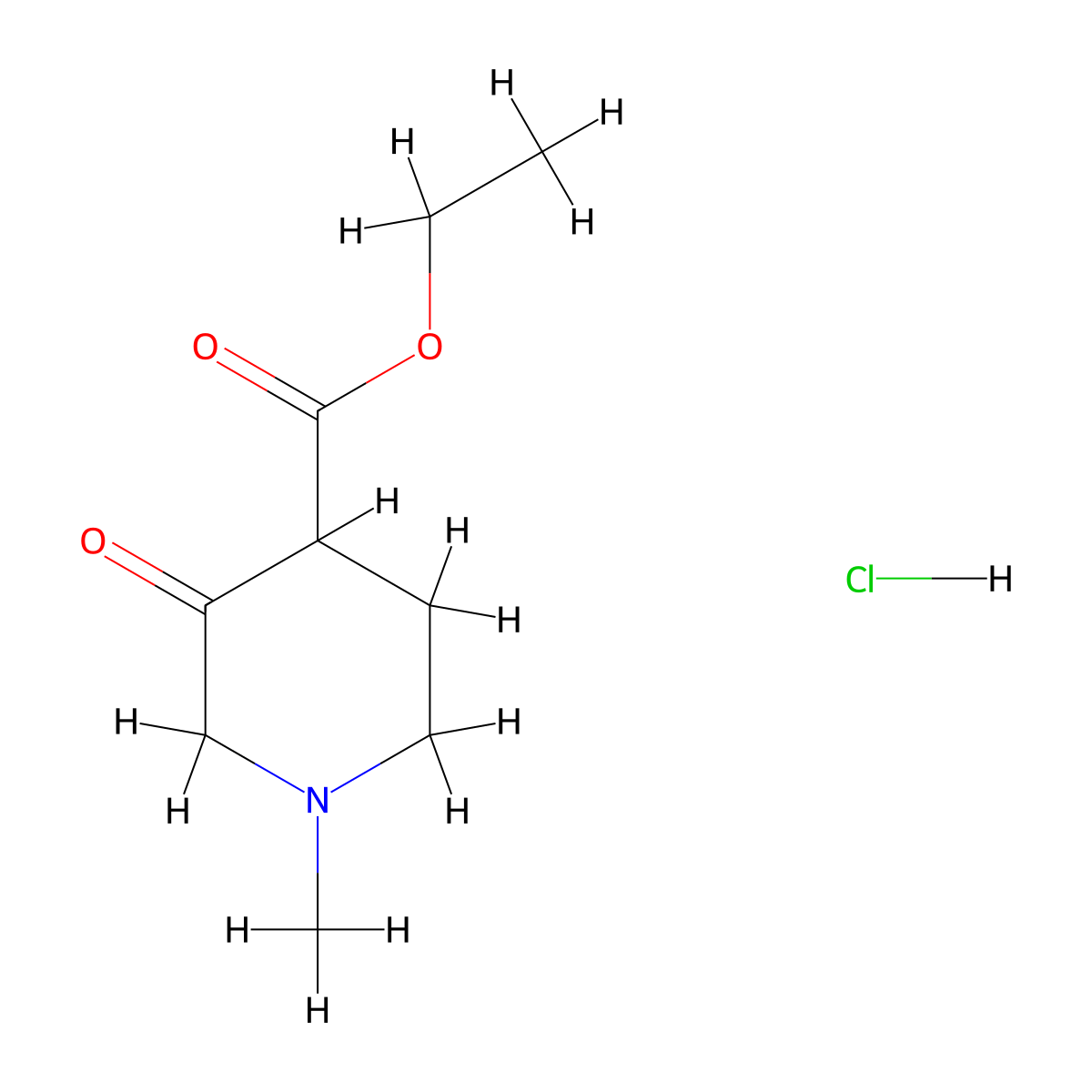Ethyl 1-methyl-3-oxopiperidine-4-carboxylate hydrochloride molecular structure, CAS 58020-12-5