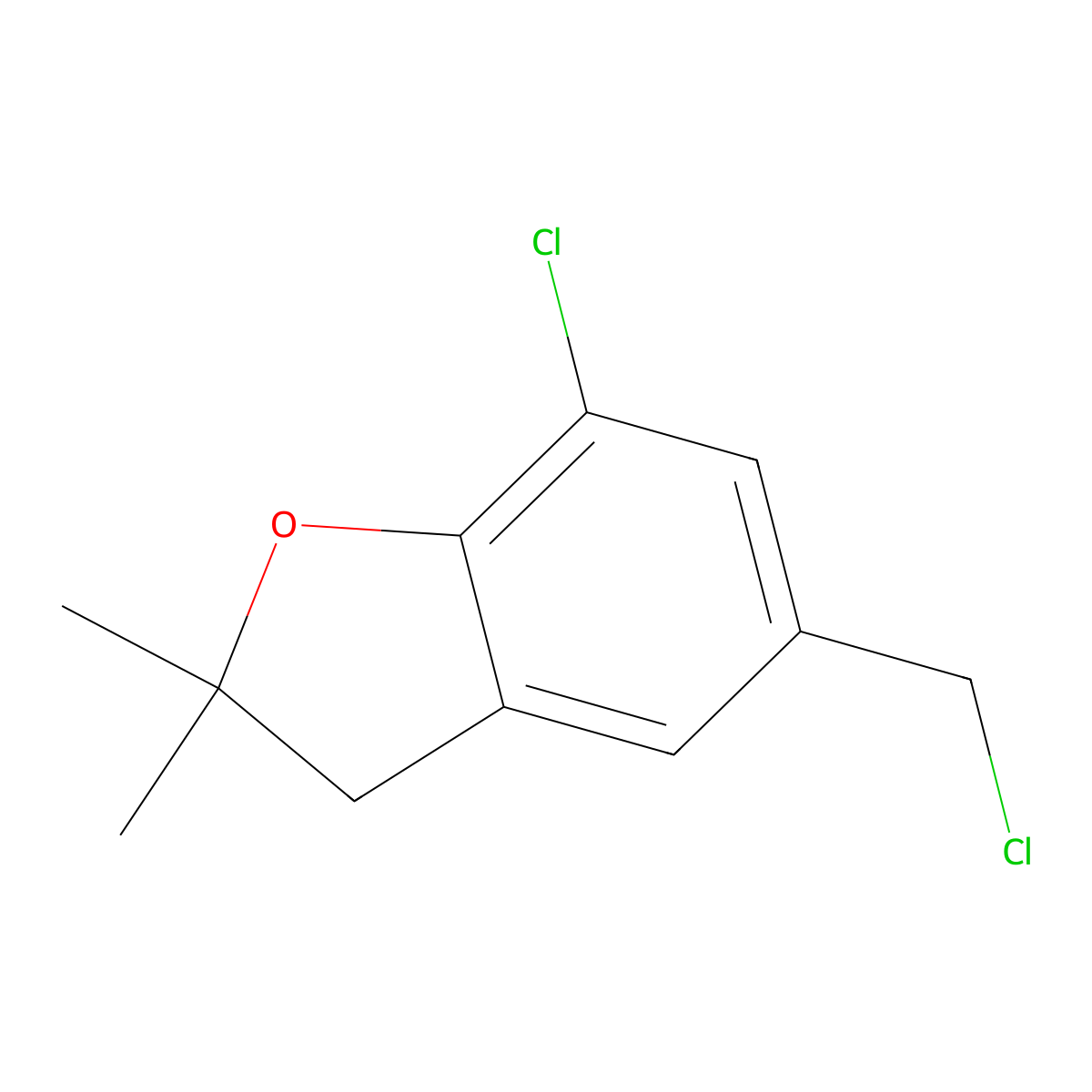 7-Chloro-5-(chloromethyl)-2,3-dihydro-2,2-dimethylbenzofuran molecular structure, CAS 58023-29-3