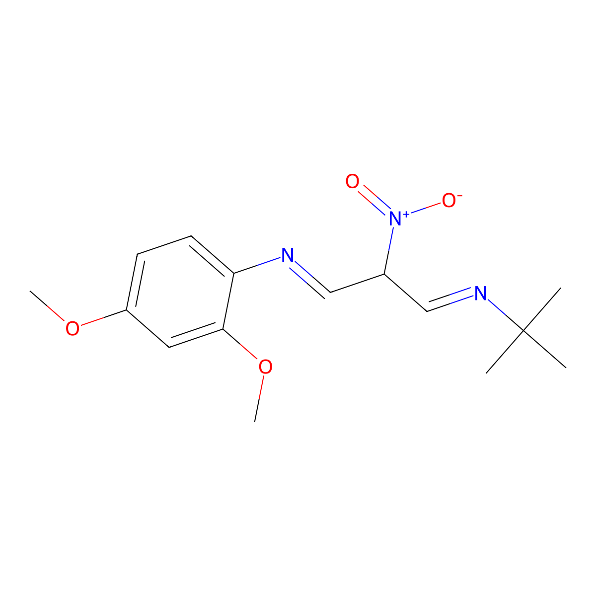 N-[(1E,3E)-3-(tert-butylimino)-2-nitropropylidene]-2,4-dimethoxyaniline molecular structure, CAS 5803-07-6