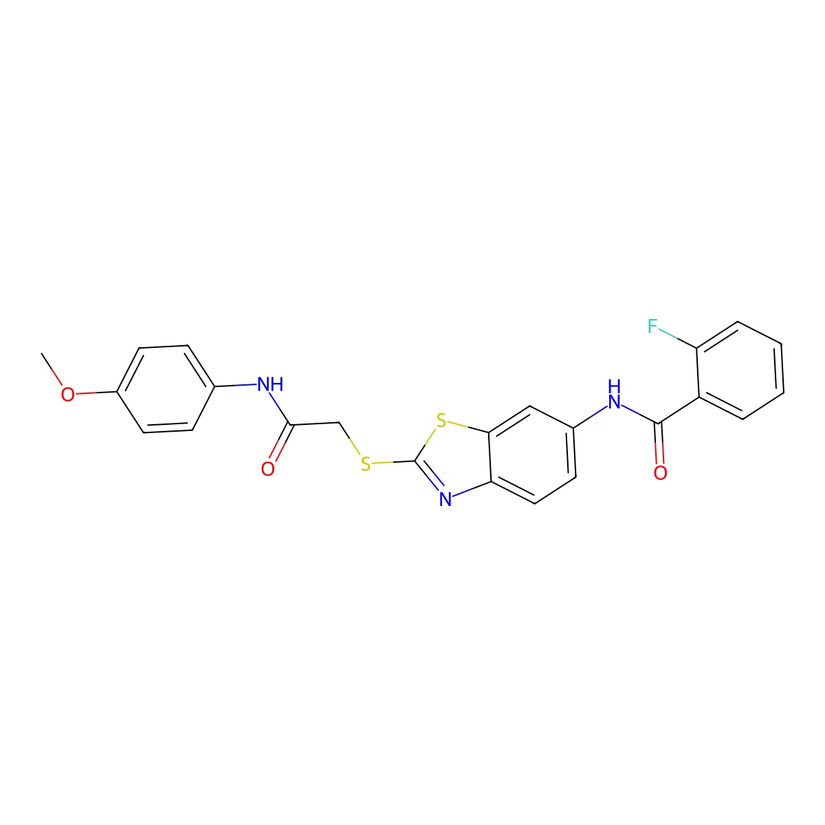 2-fluoro-N-[2-[2-(4-methoxyanilino)-2-oxoethyl]sulfanyl-1,3-benzothiazol-6-yl]benzamide molecular structure, CAS 5803-19-0