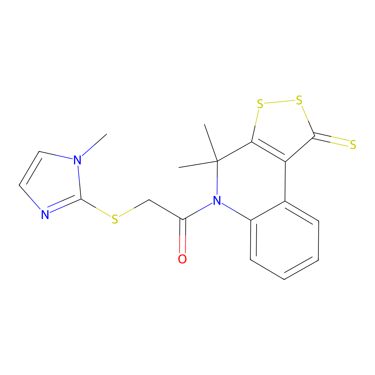 1-(4,4-Dimethyl-1-sulfanylidenedithiolo[3,4-c]quinolin-5-yl)-2-(1-methylimidazol-2-yl)sulfanylethanone molecular structure, CAS 5803-69-0