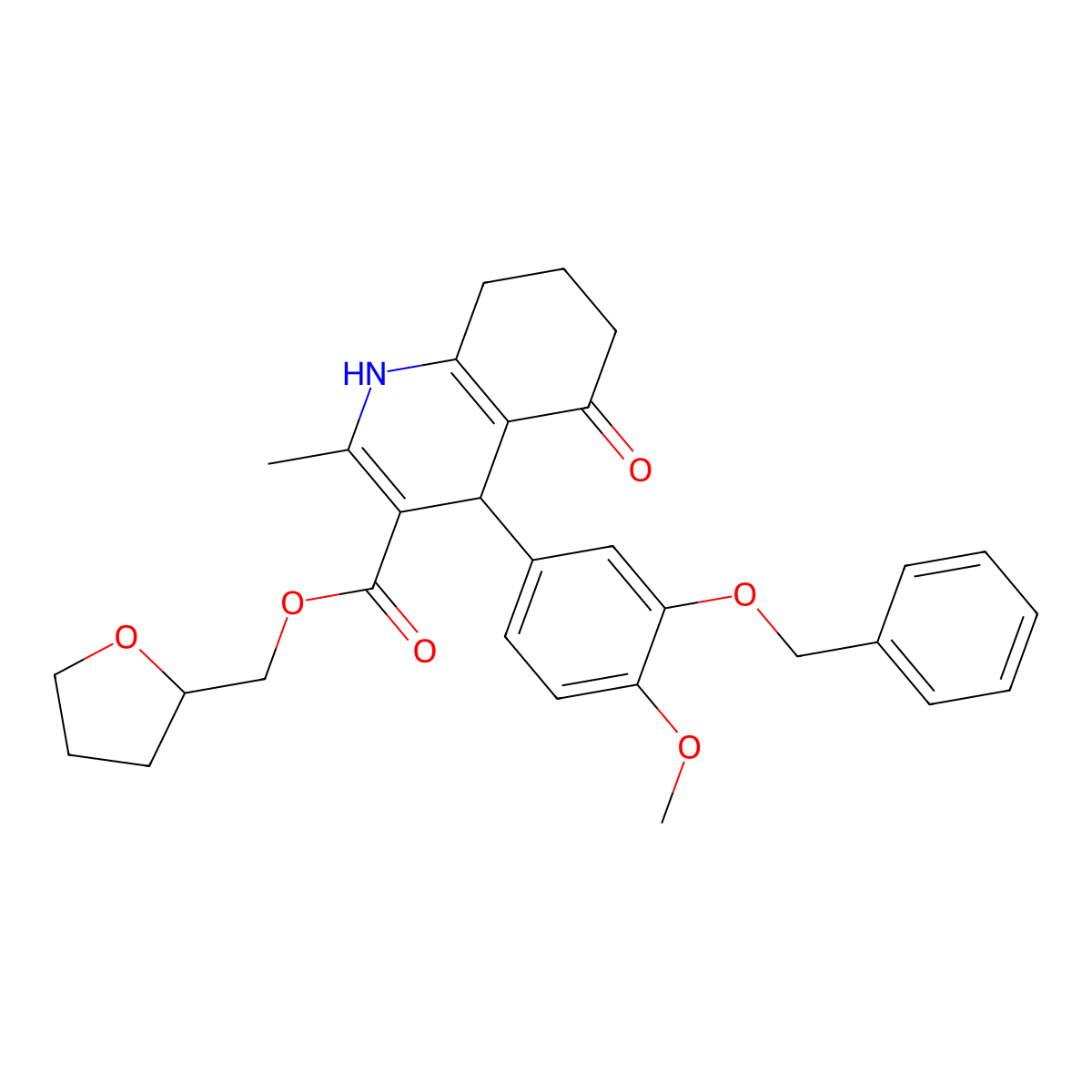 oxolan-2-ylmethyl 4-(4-methoxy-3-phenylmethoxyphenyl)-2-methyl-5-oxo-4,6,7,8-tetrahydro-1H-quinoline-3-carboxylate molecular structure, CAS 5804-29-5