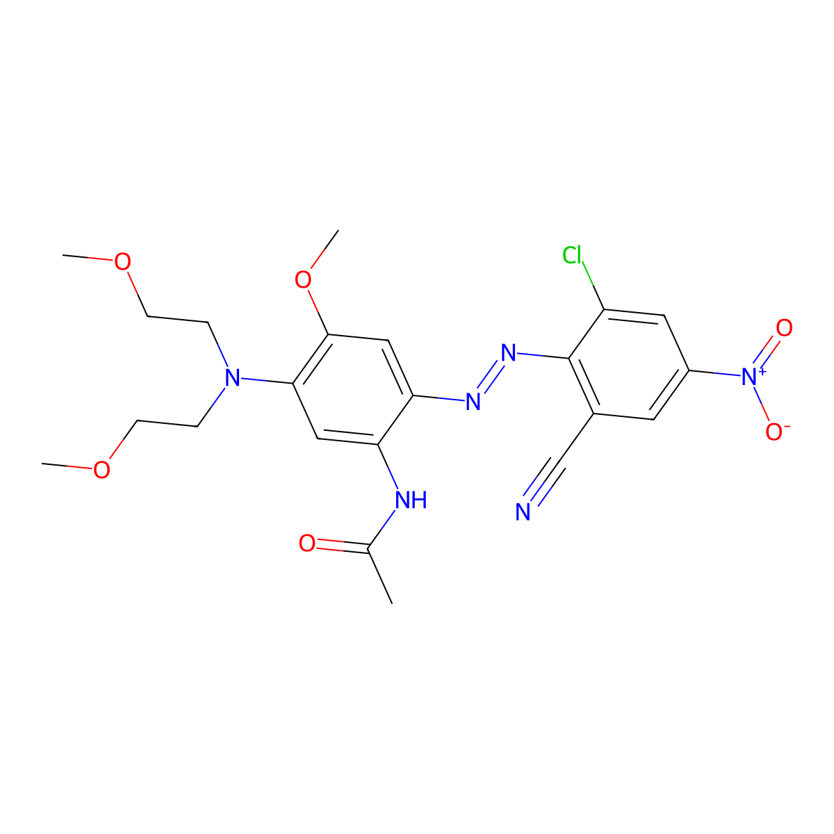 Acetamide, N-(5-(bis(2-methoxyethyl)amino)-2-(2-(2-chloro-6-cyano-4-nitrophenyl)diazenyl)-4-methoxyphenyl)- molecular structure, CAS 58049-96-0