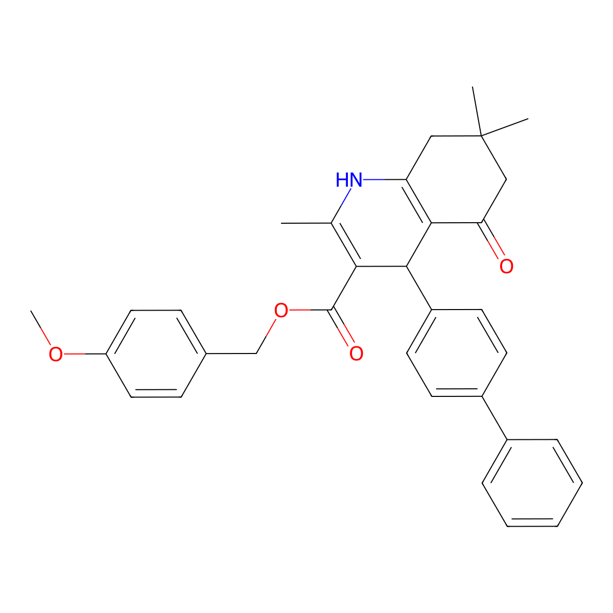 (4-Methoxyphenyl)methyl 2,7,7-trimethyl-5-oxo-4-(4-phenylphenyl)-1,4,6,8-tetrahydroquinoline-3-carboxylate molecular structure, CAS 5805-16-3