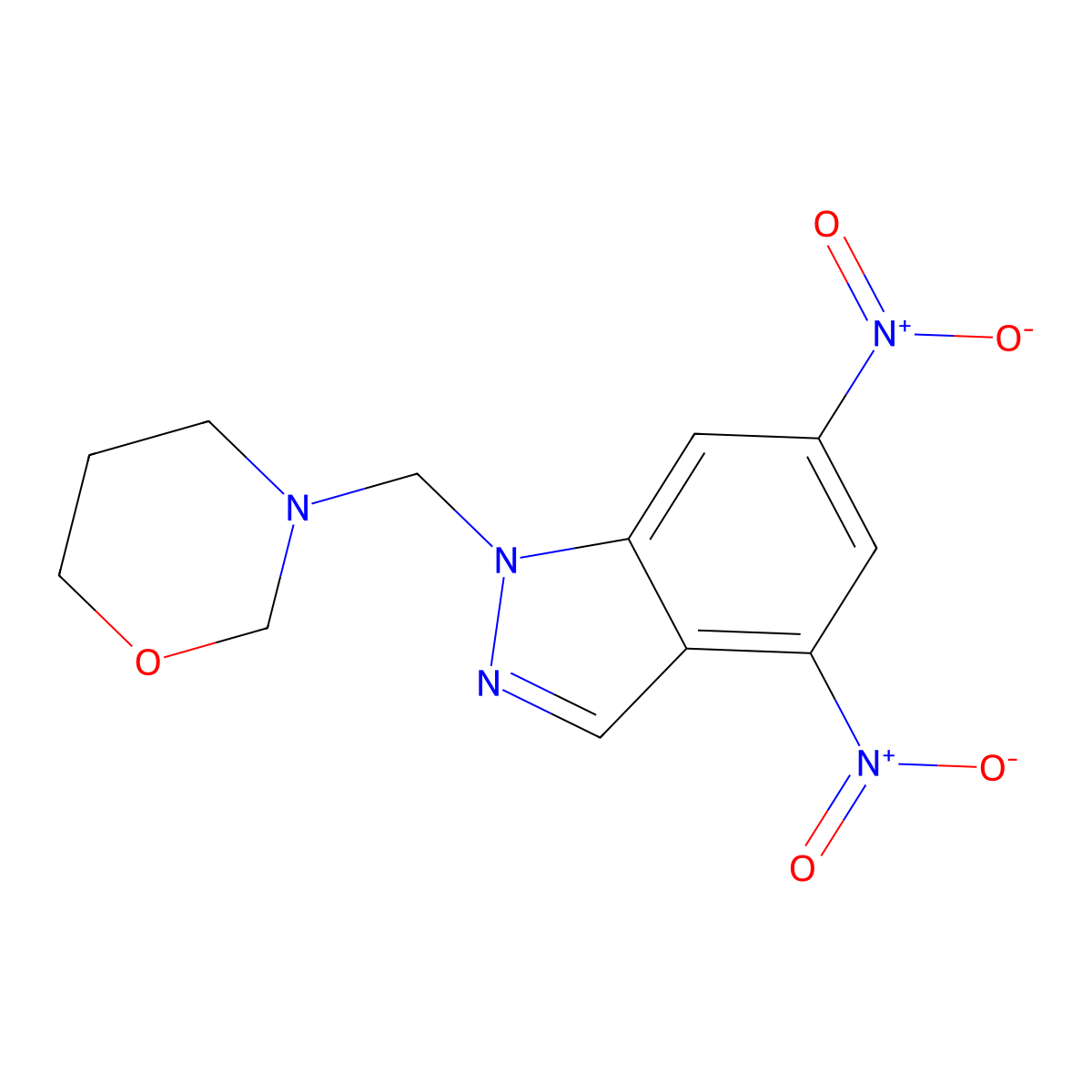 3-[(4,6-Dinitroindazol-1-yl)methyl]-1,3-oxazinane molecular structure, CAS 5806-26-8