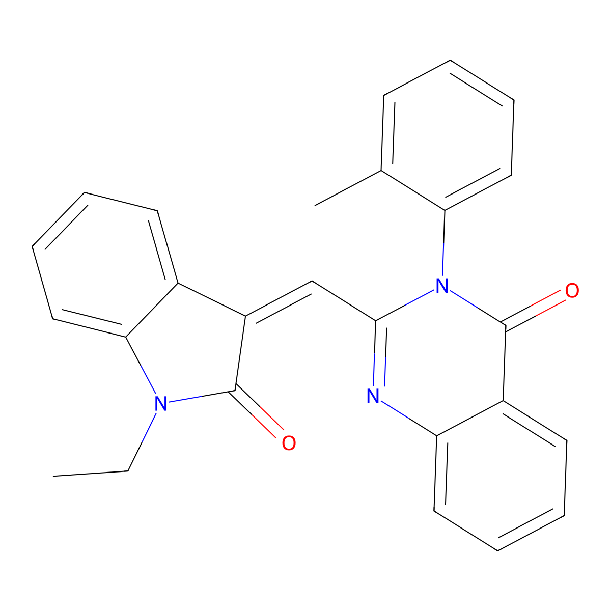 2-[(1-Ethyl-2-oxoindol-3-ylidene)methyl]-3-(2-methylphenyl)quinazolin-4-one molecular structure, CAS 5806-46-2