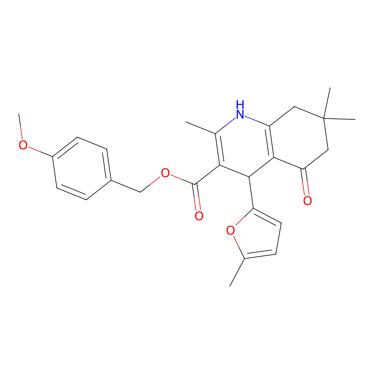 (4-Methoxyphenyl)methyl 2,7,7-trimethyl-4-(5-methylfuran-2-yl)-5-oxo-1,4,6,8-tetrahydroquinoline-3-carboxylate molecular structure, CAS 5806-53-1