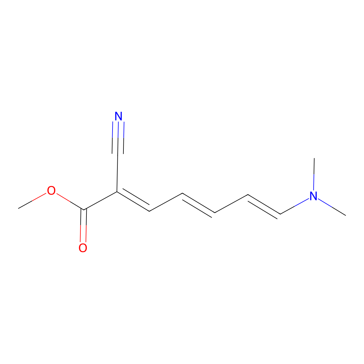 2,4,6-Heptatrienoic acid, 2-cyano-7-(dimethylamino)-, methyl ester molecular structure, CAS 58064-21-4