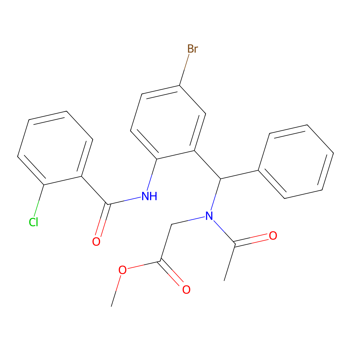 Methyl 2-[acetyl-[[5-bromo-2-[(2-chlorobenzoyl)amino]phenyl]-phenylmethyl]amino]acetate molecular structure, CAS 5807-03-4