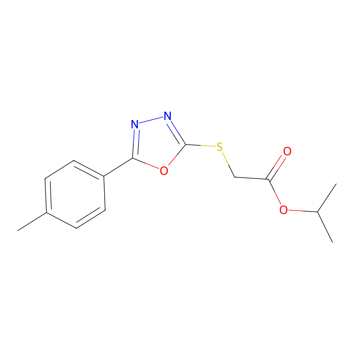 (5-p-Tolyl-[1,3,4]oxadiazol-2-ylsulfanyl)-acetic acid isopropyl ester molecular structure, CAS 5807-40-9