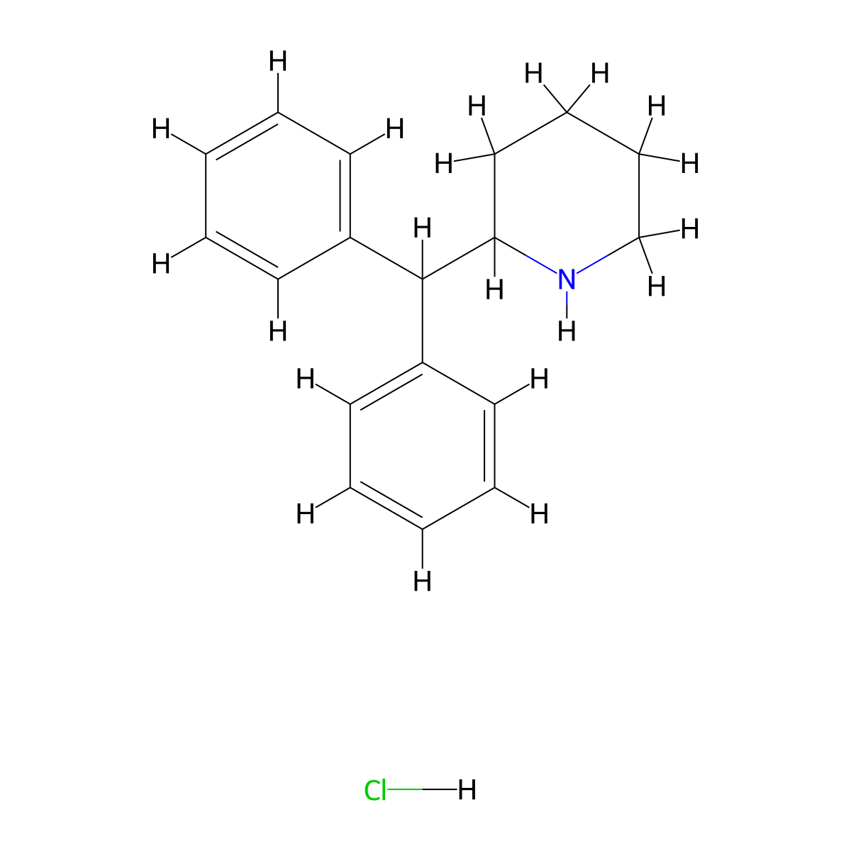 2-(Diphenylmethyl)piperidine--hydrogen chloride (1/1) molecular structure, CAS 5807-81-8