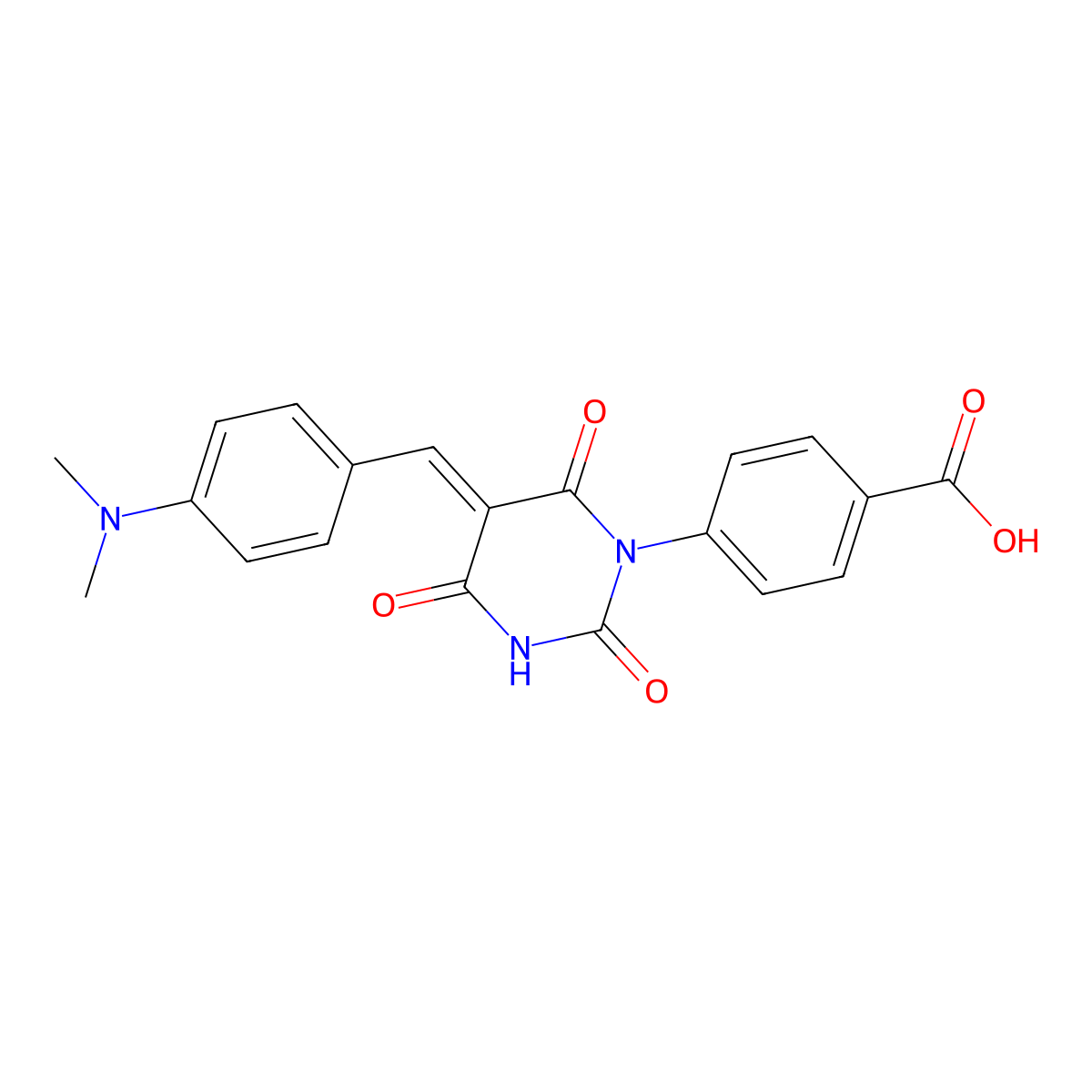 4-[5-[(4-Dimethylaminophenyl)methylidene]-2,4,6-trioxo-1,3-diazinan-1-yl]benzoic acid molecular structure, CAS 5807-96-5