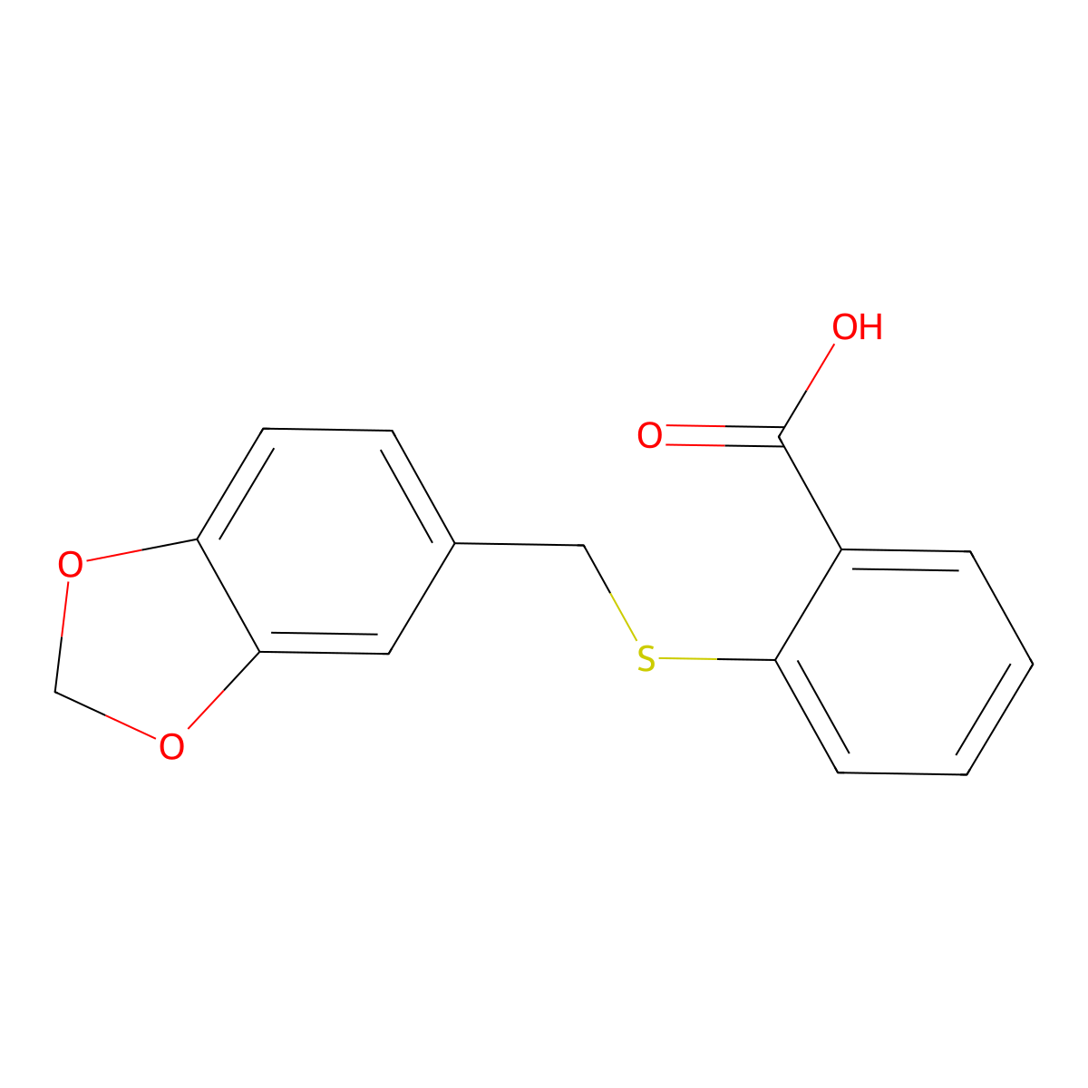 2-[(1,3-Benzodioxol-5-ylmethyl)thio]benzoic acid molecular structure, CAS 5808-16-2