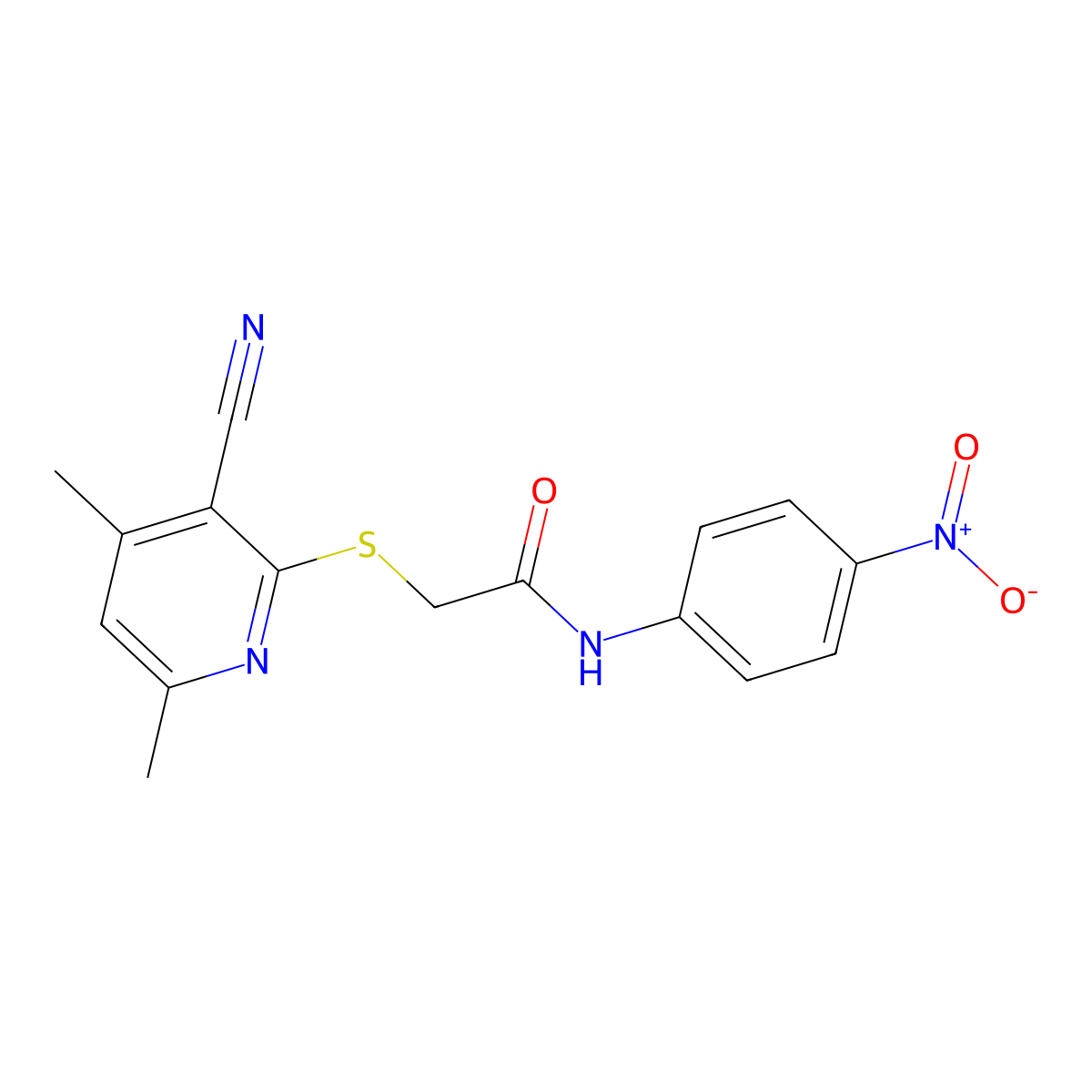 2-(3-cyano-4,6-dimethylpyridin-2-yl)sulfanyl-N-(4-nitrophenyl)acetamide molecular structure, CAS 5808-48-0