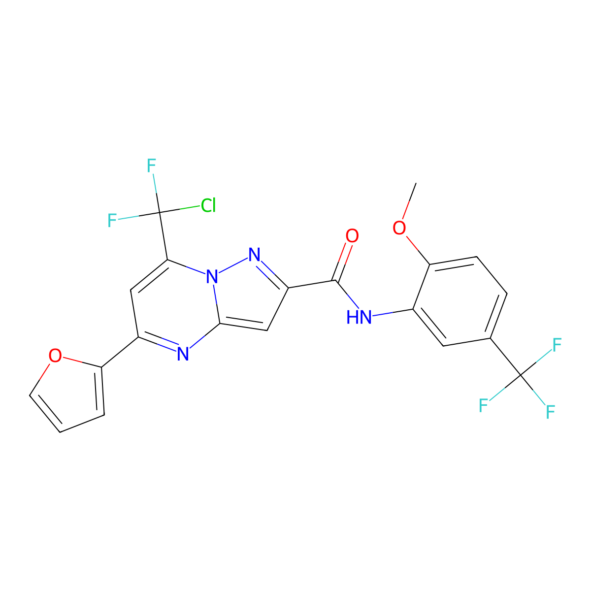 7-[chloro(difluoro)methyl]-5-(furan-2-yl)-N-[2-methoxy-5-(trifluoromethyl)phenyl]pyrazolo[1,5-a]pyrimidine-2-carboxamide molecular structure, CAS 5808-59-3
