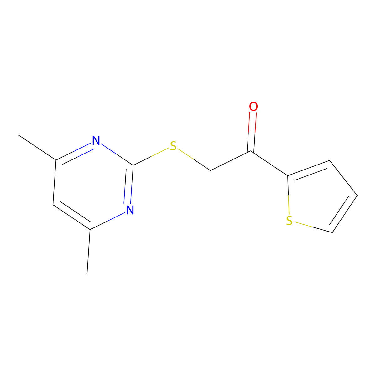 2-[(4,6-Dimethylpyrimidin-2-yl)sulfanyl]-1-(thiophen-2-yl)ethan-1-one molecular structure, CAS 5808-68-4
