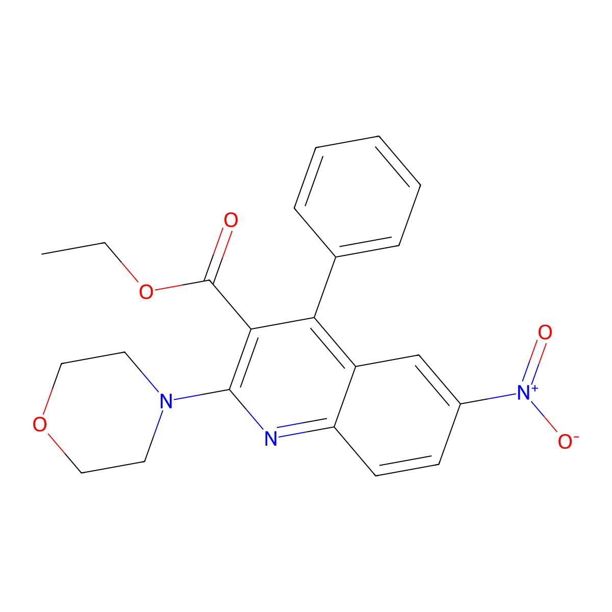 Ethyl 2-morpholin-4-yl-6-nitro-4-phenylquinoline-3-carboxylate molecular structure, CAS 5809-20-1