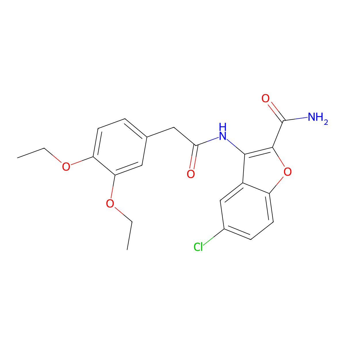 5-Chloro-3-{[(3,4-diethoxyphenyl)acetyl]amino}-1-benzofuran-2-carboxamide molecular structure, CAS 5810-69-5