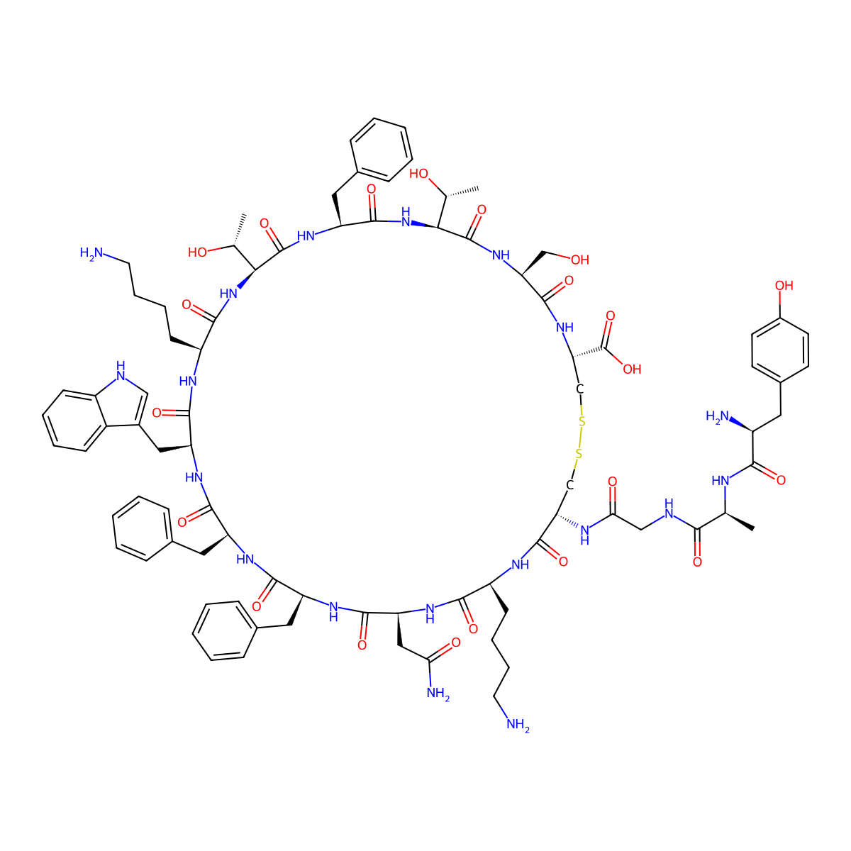 Tyr-ala-gly-cys-lys-asn-phe-phe-trp-lys-thr-phe-thr-ser-cys molecular structure, CAS 58100-03-1
