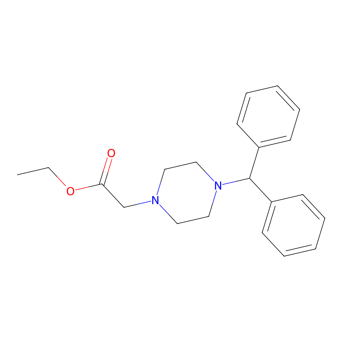 1-Piperazineacetic acid, 4-(diphenylmethyl)-, ethyl ester molecular structure, CAS 58103-08-5