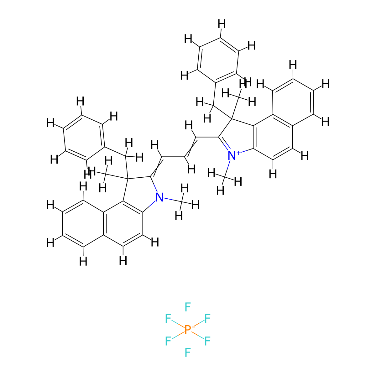 1-Benzyl-2-[3-(1-benzyl-1,3-dimethyl-1H-benzo[e]indol-2(3H)-ylidene)-1-propen-1-yl]-1,3-dimethyl-1H-benzo[e]indol-3-ium Hexafluorophosphate molecular structure, CAS 581092-53-7