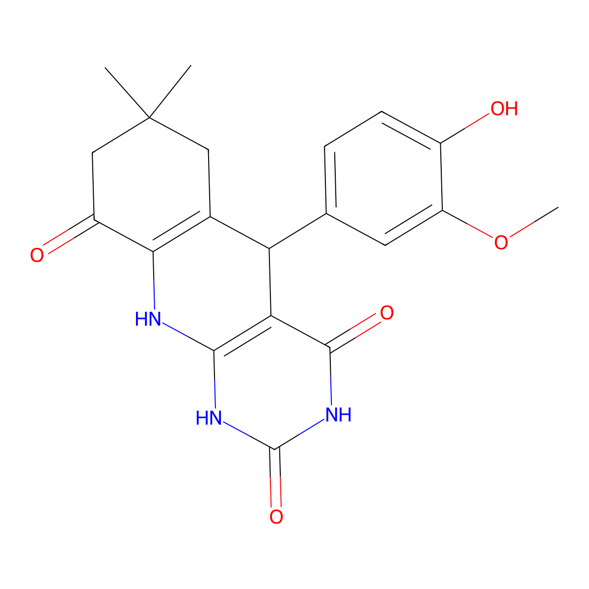 5-(4-hydroxy-3-methoxyphenyl)-7,7-dimethyl-1,5,6,7,8,10-hexahydropyrimido[4,5-b]quinoline-2,4,9(3H)-trione molecular structure, CAS 5811-34-7