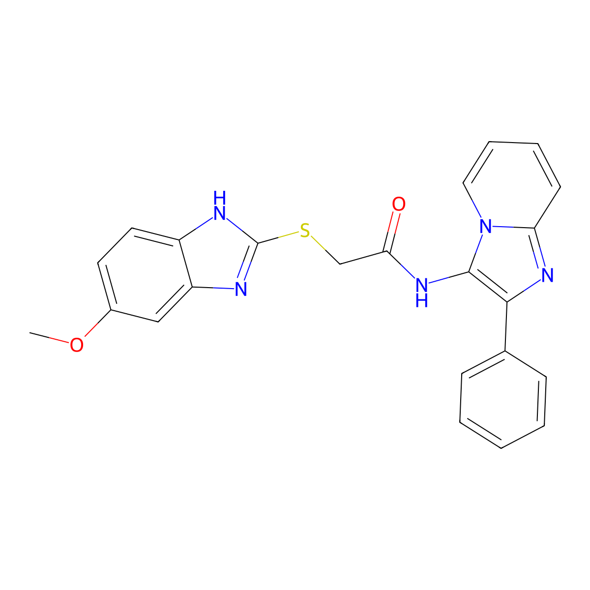 2-[(5-methoxy-1H-benzimidazol-2-yl)sulfanyl]-N-(2-phenylimidazo[1,2-a]pyridin-3-yl)acetamide molecular structure, CAS 5811-39-2