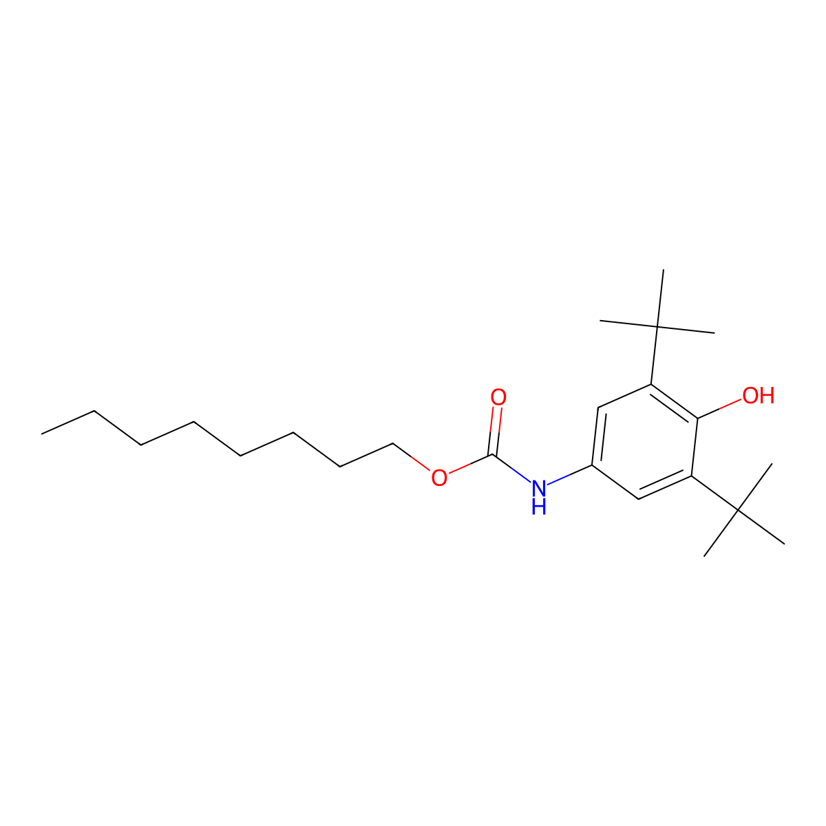 Octyl (3,5-bis(tert-butyl)-4-hydroxyphenyl)carbamate molecular structure, CAS 58114-34-4