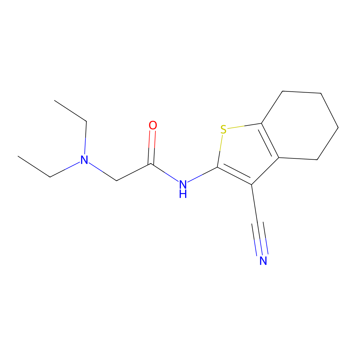 N-(3-cyano-4,5,6,7-tetrahydro-1-benzothiophen-2-yl)-2-(diethylamino)acetamide molecular structure, CAS 58125-30-7