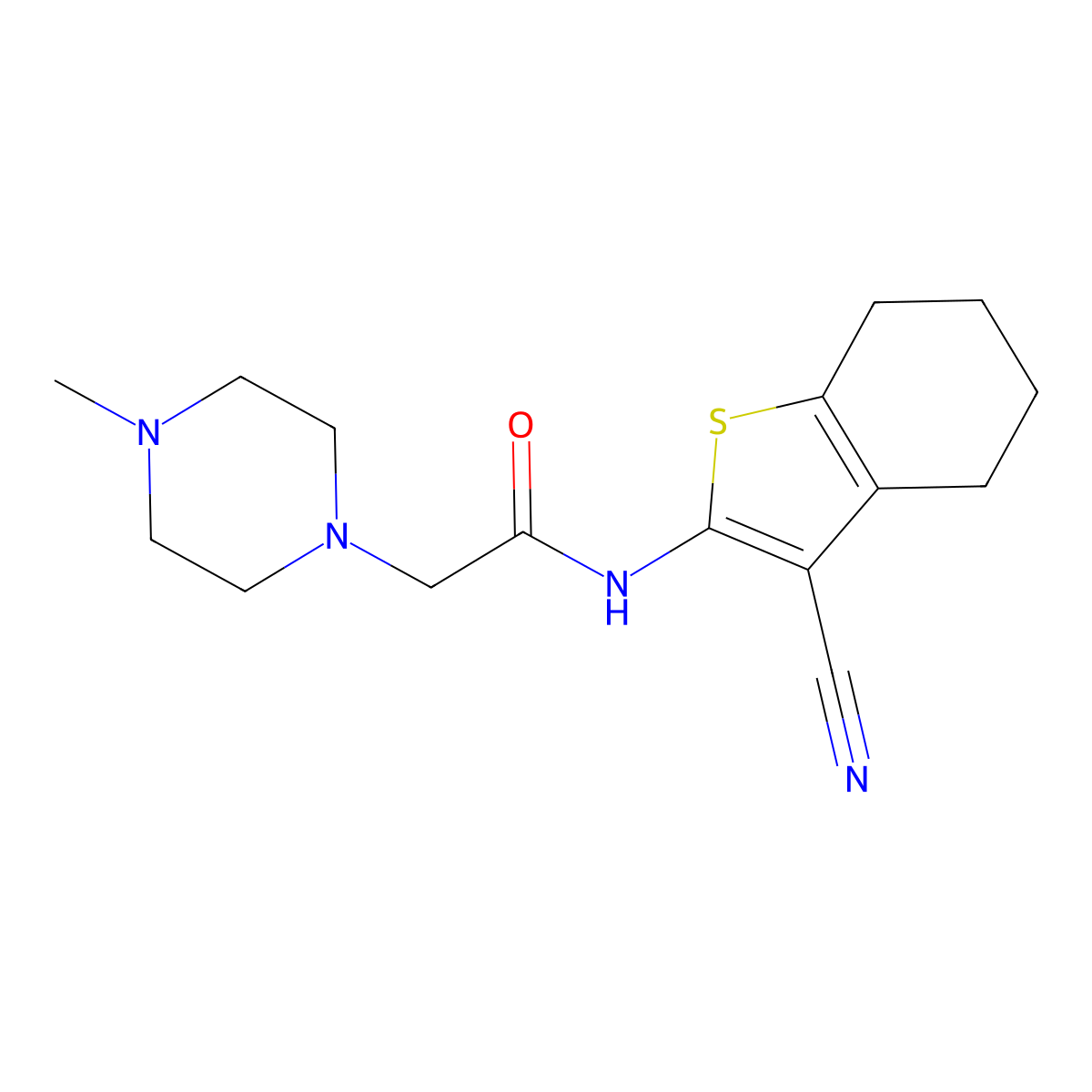 N-(3-cyano-4,5,6,7-tetrahydro-1-benzothiophen-2-yl)-2-(4-methylpiperazin-1-yl)acetamide molecular structure, CAS 58125-31-8