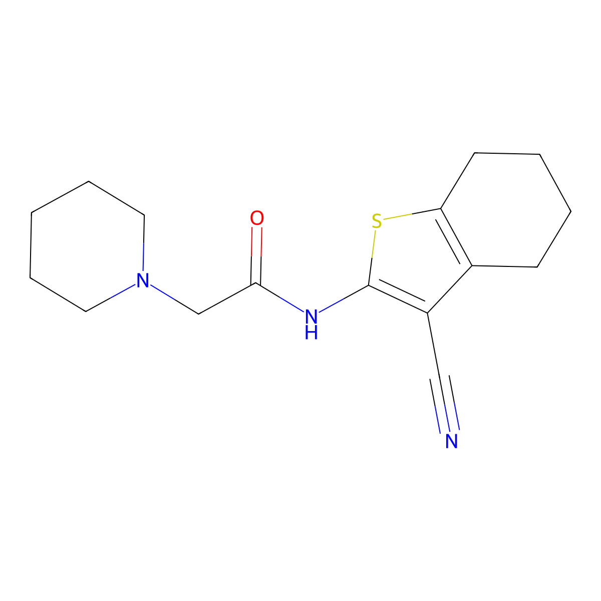 N-(3-cyano-4,5,6,7-tetrahydro-1-benzothiophen-2-yl)-2-piperidin-1-ylacetamide molecular structure, CAS 58125-33-0