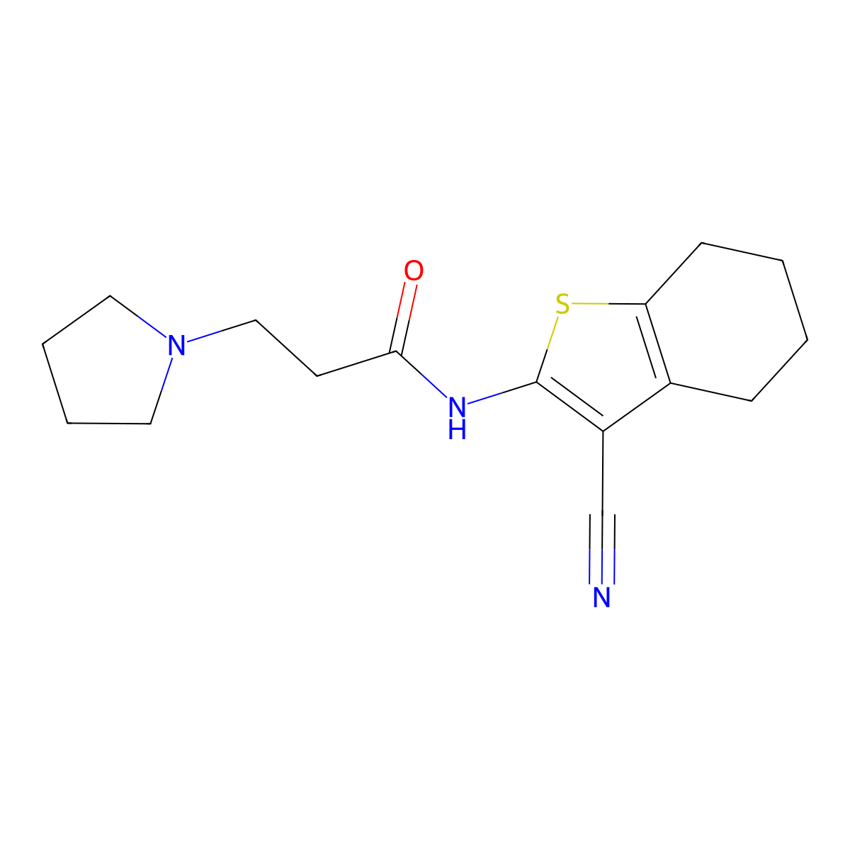 N-(3-cyano-4,5,6,7-tetrahydro-1-benzothiophen-2-yl)-3-(pyrrolidin-1-yl)propanamide molecular structure, CAS 58125-35-2