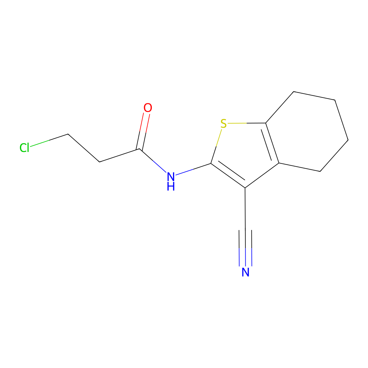 3-chloro-N-(3-cyano-4,5,6,7-tetrahydro-1-benzothiophen-2-yl)propanamide molecular structure, CAS 58125-41-0