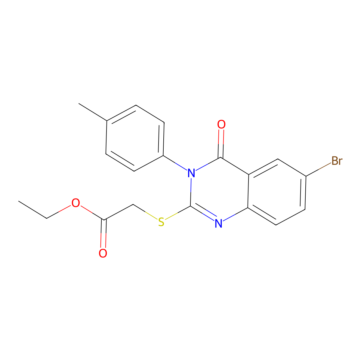 Ethyl 2-[6-bromo-3-(4-methylphenyl)-4-oxoquinazolin-2-yl]sulfanylacetate molecular structure, CAS 58126-11-7