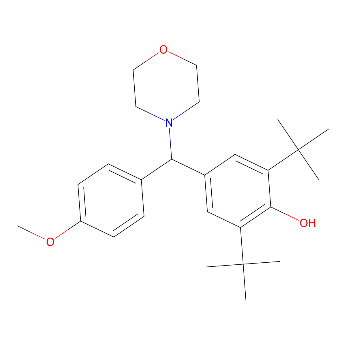 2,6-Di-tert-butyl-4-[(4-methoxyphenyl)(morpholin-4-yl)methyl]phenol molecular structure, CAS 5813-21-8