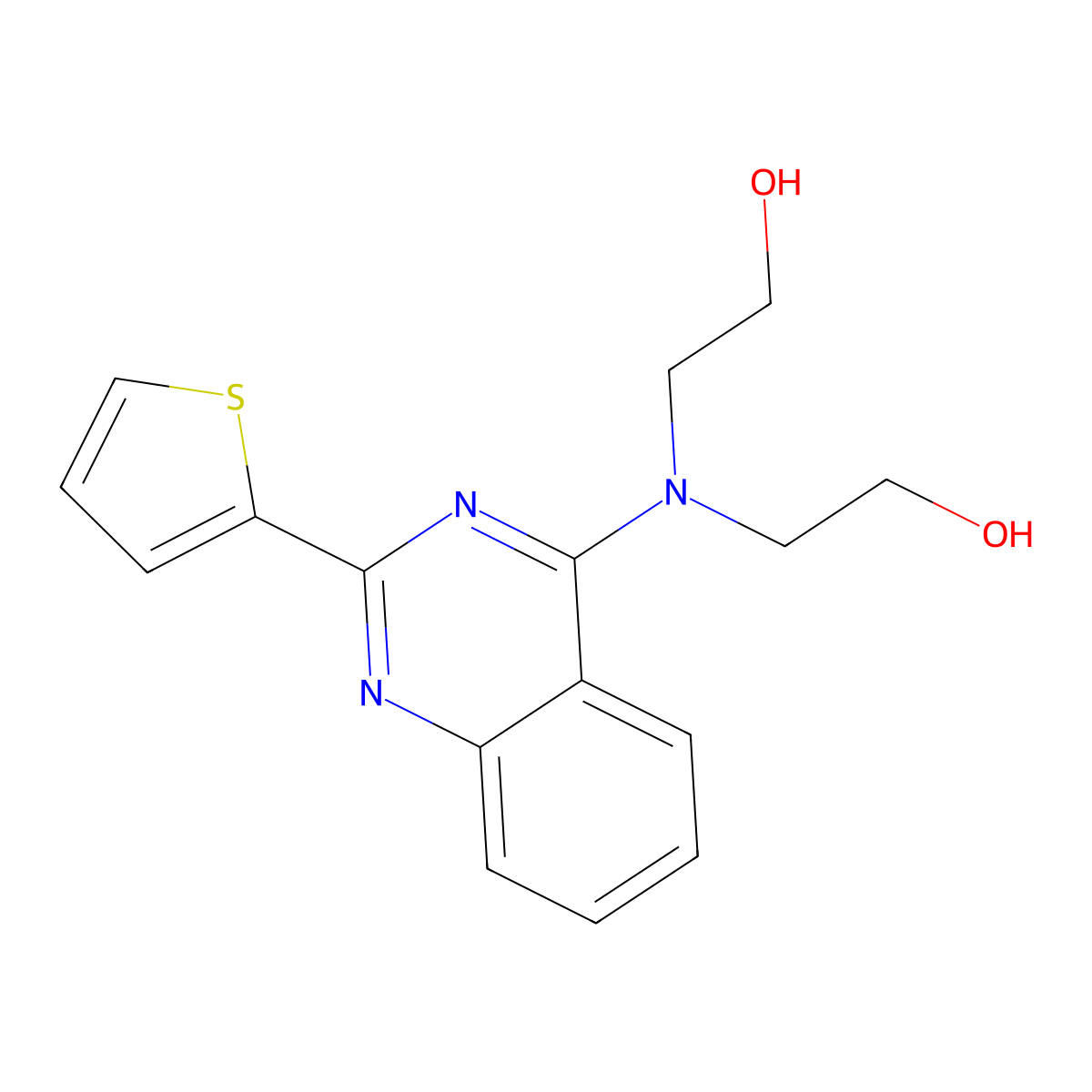 4-Bis(2-hydroxyethyl)amino-2-(2-thienyl)quinazoline molecular structure, CAS 58139-47-2
