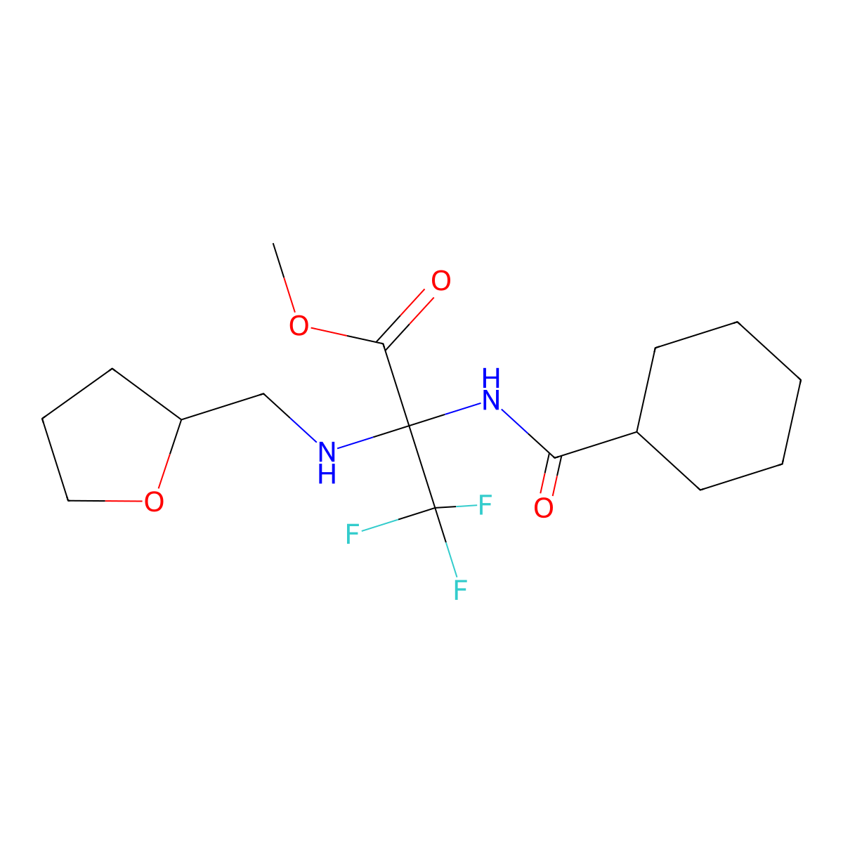 Methyl 2-(cyclohexanecarbonylamino)-3,3,3-trifluoro-2-(oxolan-2-ylmethylamino)propanoate molecular structure, CAS 5814-43-7