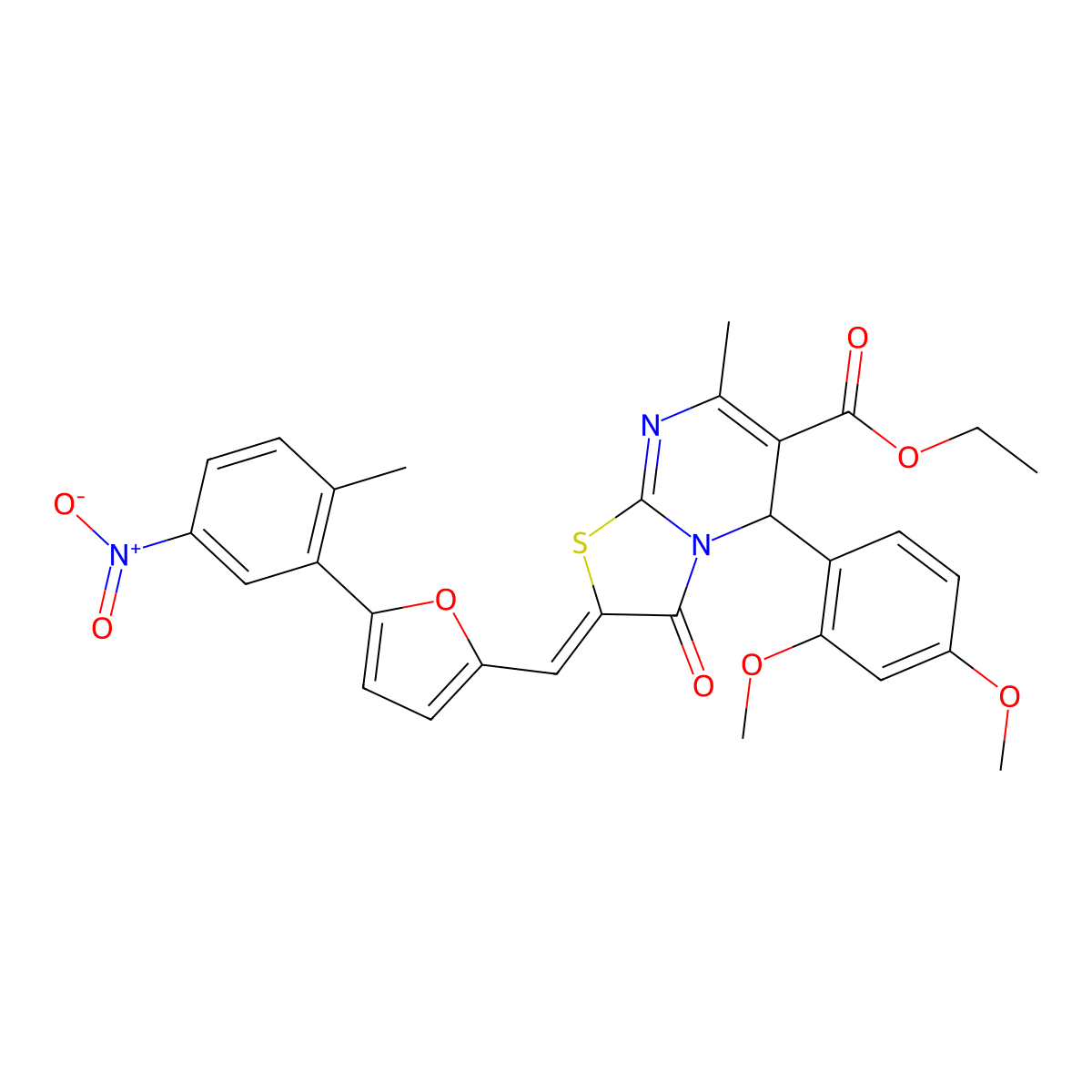 ethyl 5-(2,4-dimethoxyphenyl)-7-methyl-2-[[5-(2-methyl-5-nitrophenyl)furan-2-yl]methylidene]-3-oxo-5H-[1,3]thiazolo[3,2-a]pyrimidine-6-carboxylate molecular structure, CAS 5815-76-9