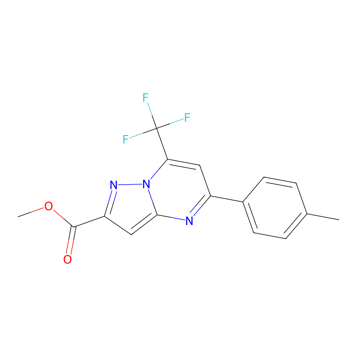 Methyl 5-(4-methylphenyl)-7-(trifluoromethyl)pyrazolo[1,5-a]pyrimidine-2-carboxylate molecular structure, CAS 5815-79-2