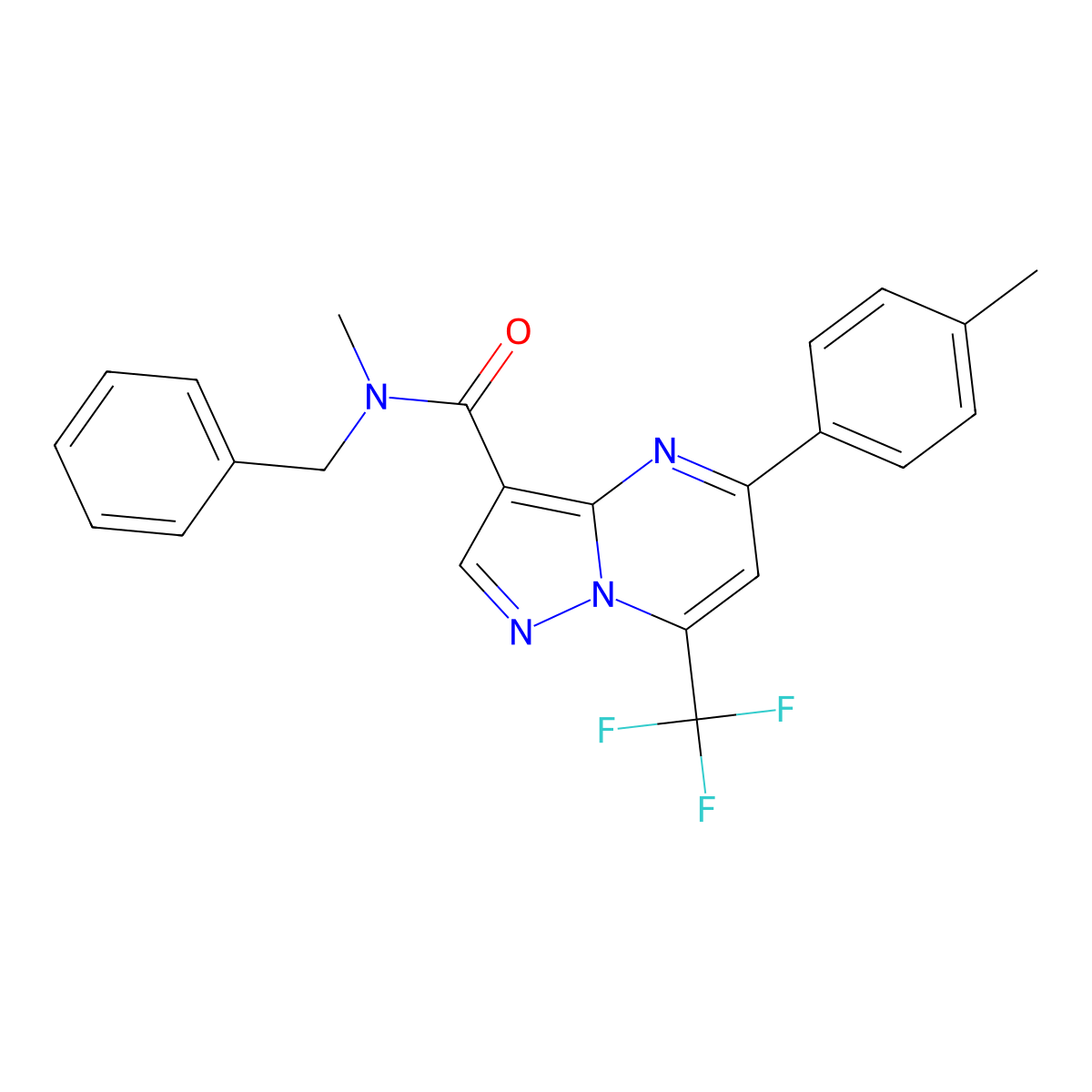 N-benzyl-N-methyl-5-(4-methylphenyl)-7-(trifluoromethyl)pyrazolo[1,5-a]pyrimidine-3-carboxamide molecular structure, CAS 5815-98-5