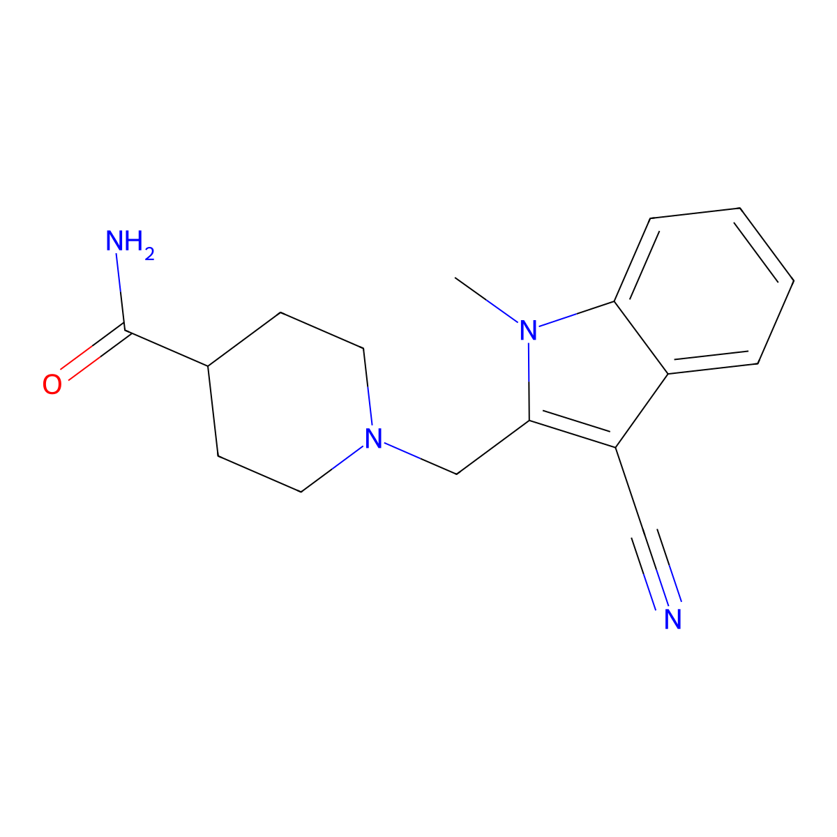 1-(3-Cyano-1-methyl-1H-indol-2-ylmethyl)-piperidine-4-carboxylic acid amide molecular structure, CAS 5816-94-4