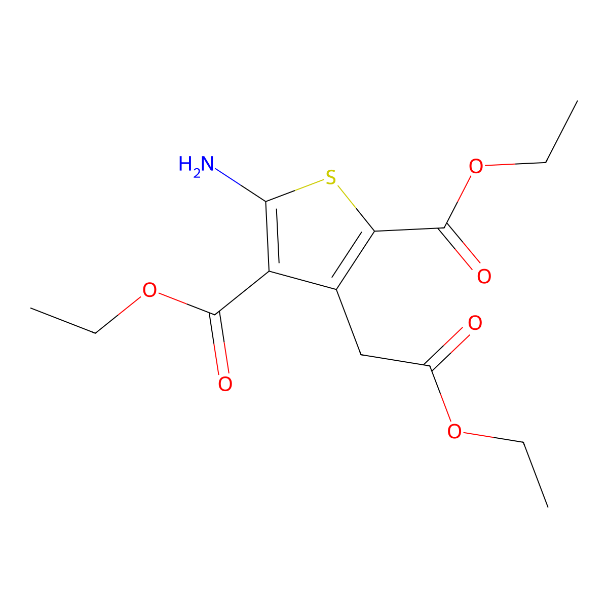Diethyl 5-amino-3-(2-ethoxy-2-oxoethyl)thiophene-2,4-dicarboxylate molecular structure, CAS 58168-14-2