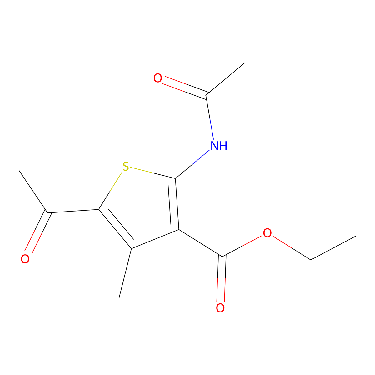 Ethyl 5-acetyl-2-(acetylamino)-4-methylthiophene-3-carboxylate molecular structure, CAS 58168-16-4