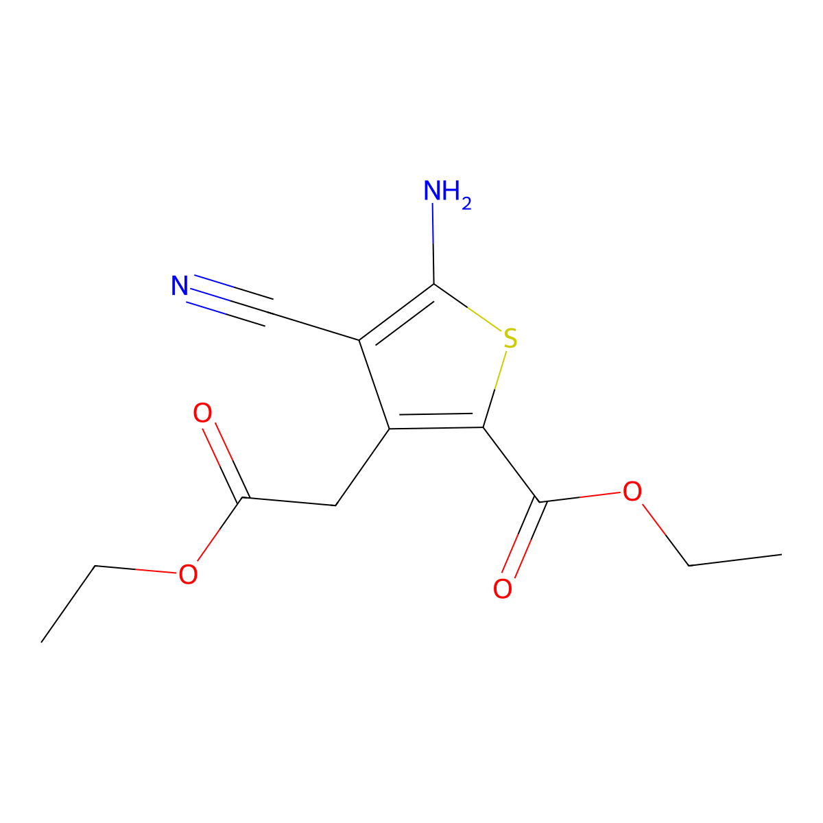 Ethyl 5-amino-4-cyano-3-(2-ethoxy-2-oxoethyl)thiophene-2-carboxylate molecular structure, CAS 58168-20-0