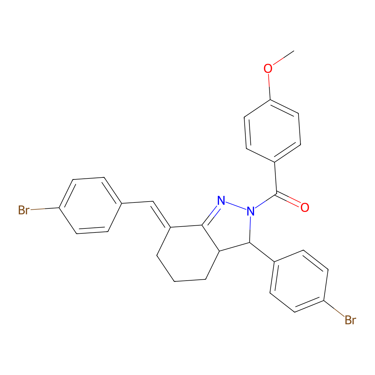 [3-(4-bromophenyl)-7-[(4-bromophenyl)methylidene]-3a,4,5,6-tetrahydro-3H-indazol-2-yl]-(4-methoxyphenyl)methanone molecular structure, CAS 5817-45-8